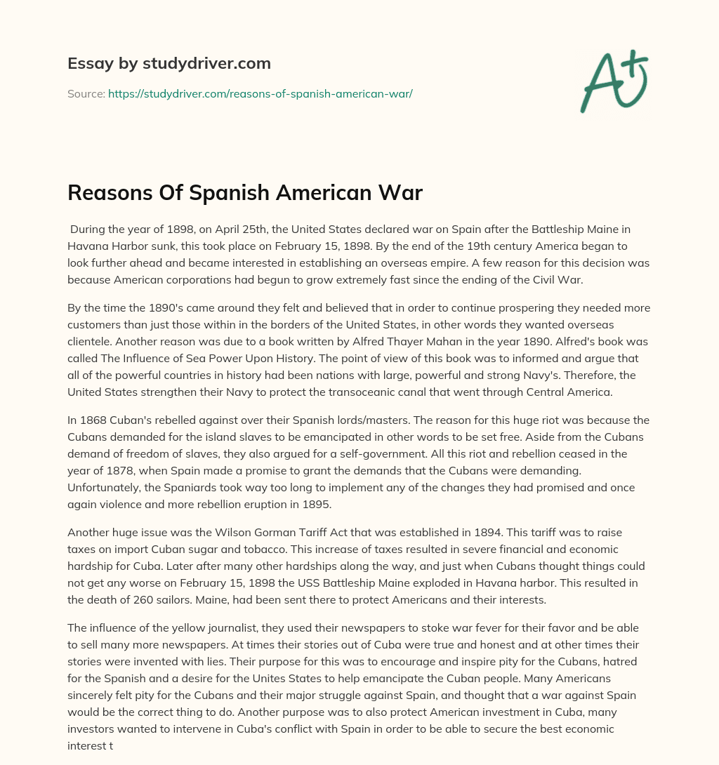 Reasons of Spanish American War essay