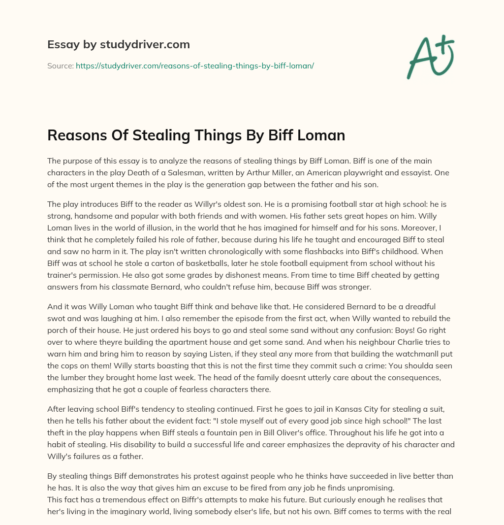 Reasons of Stealing Things by Biff Loman essay