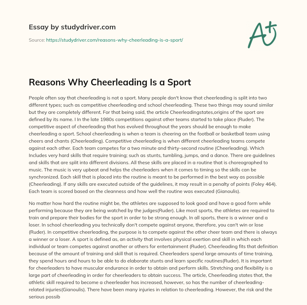 Reasons why Cheerleading is a Sport essay