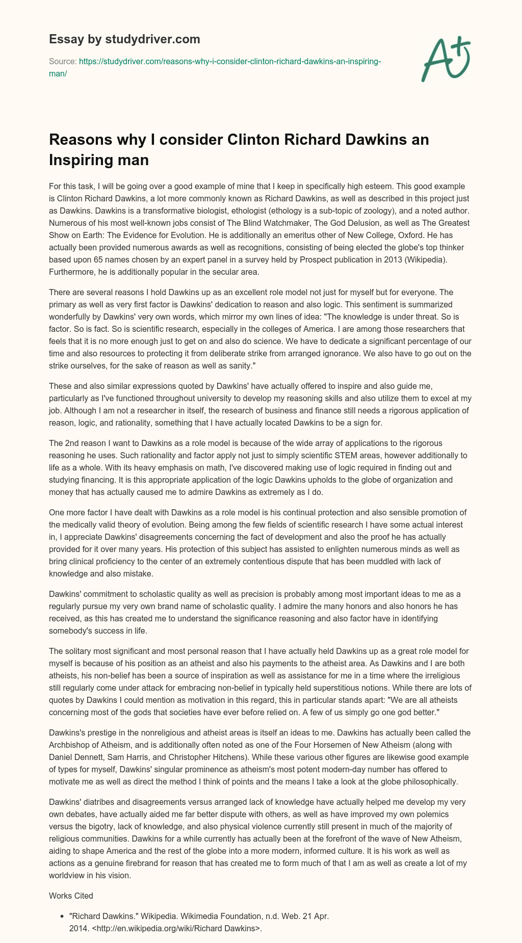Reasons why i Consider Clinton Richard Dawkins an Inspiring Man essay