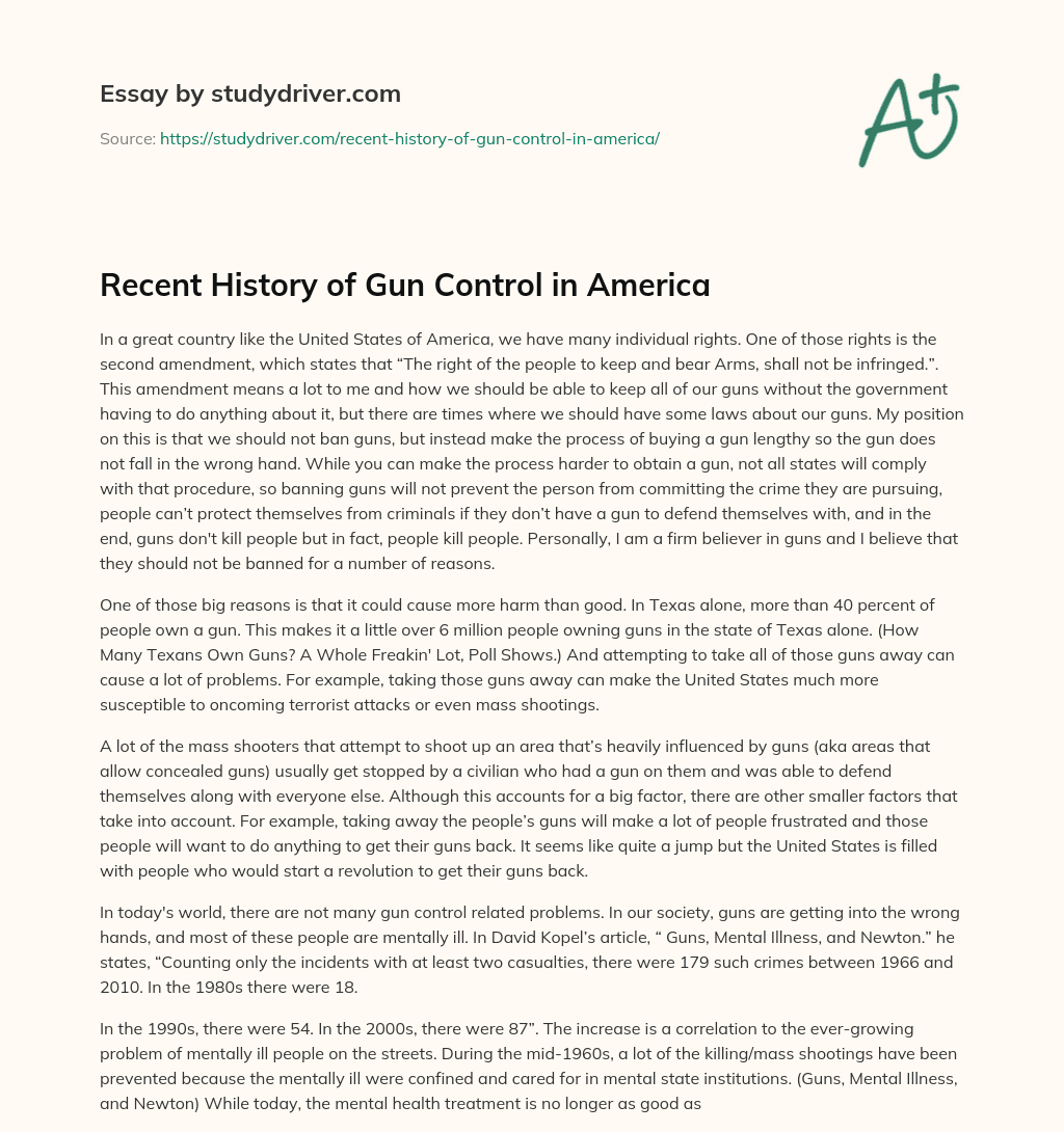 Recent History of Gun Control in America essay