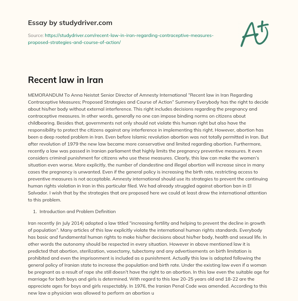 Recent Law in Iran essay