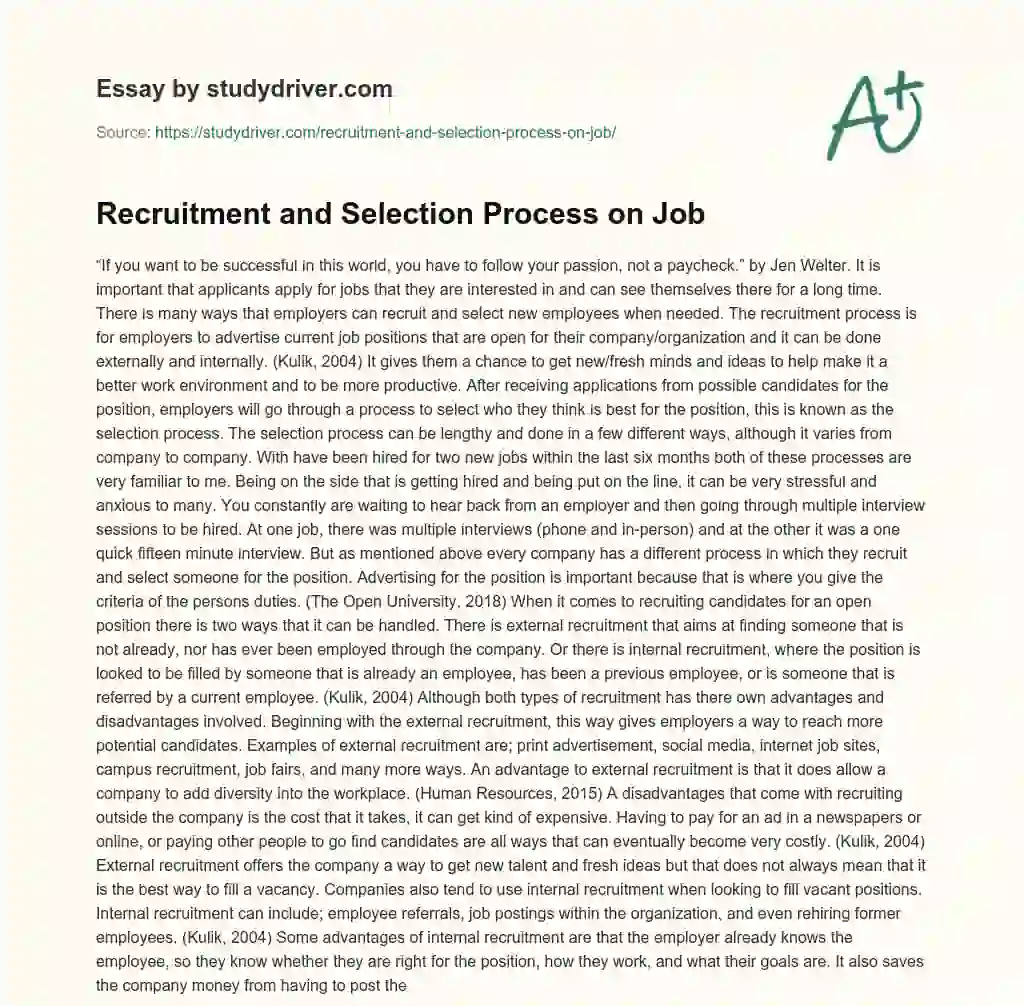 Recruitment and Selection Process on Job essay