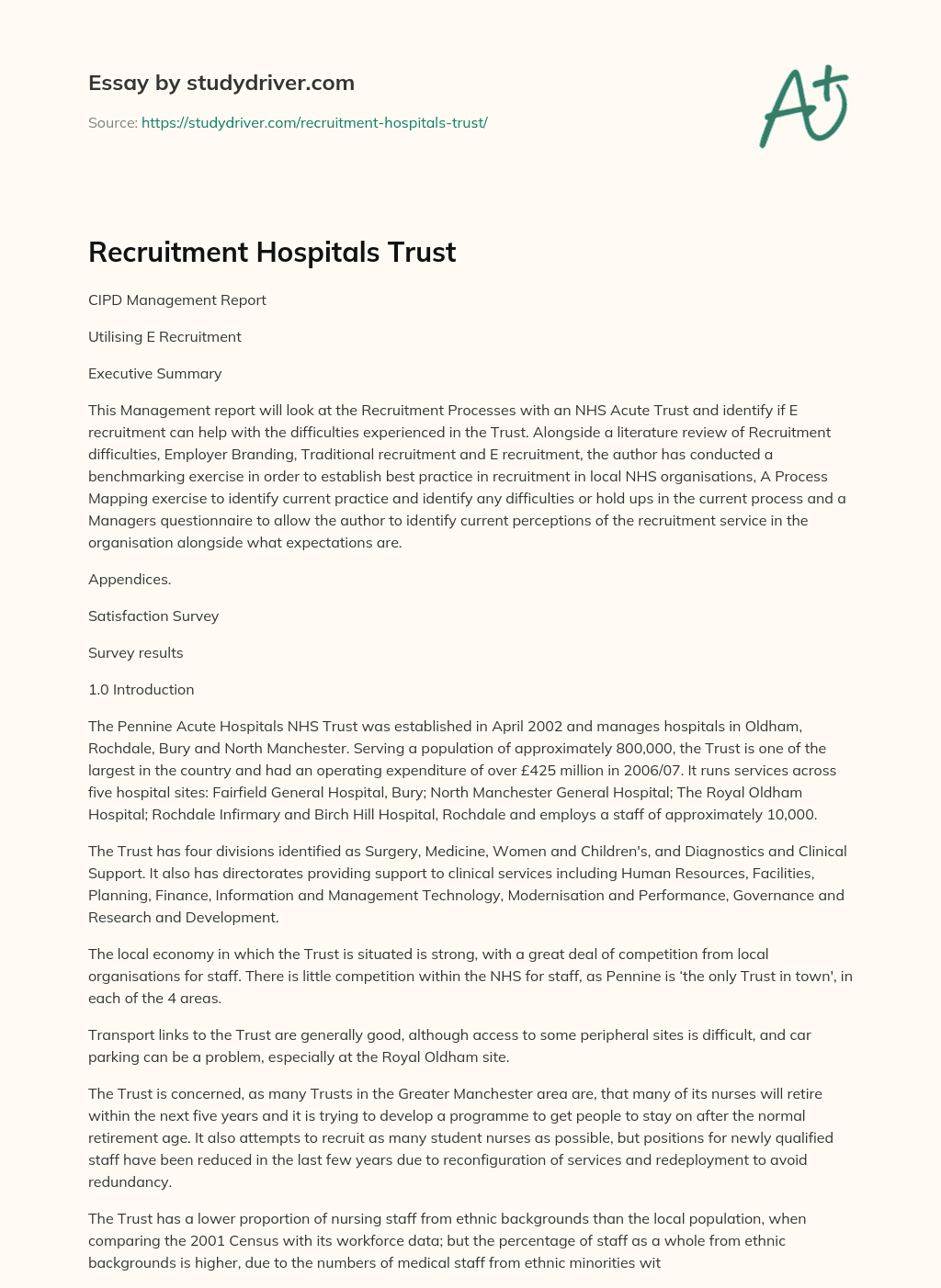 Recruitment Hospitals Trust essay