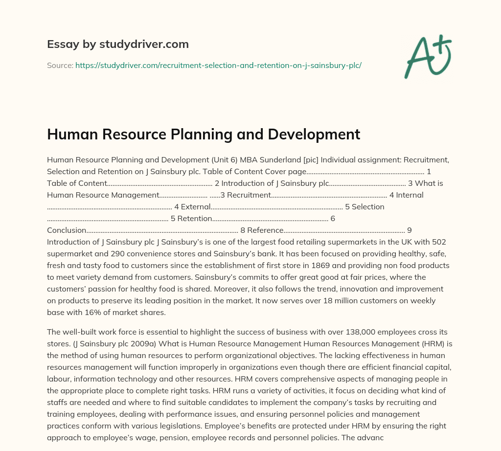 Human Resource Planning and Development essay