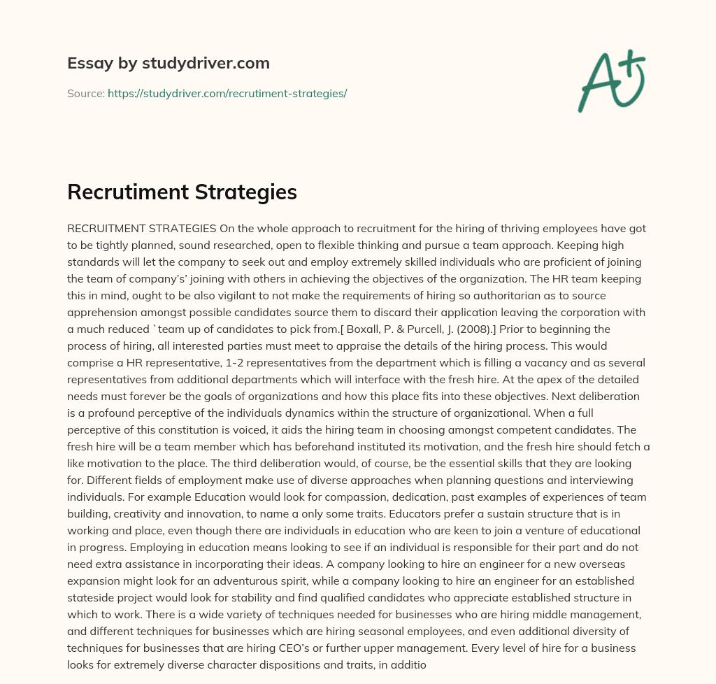 Recrutiment Strategies essay