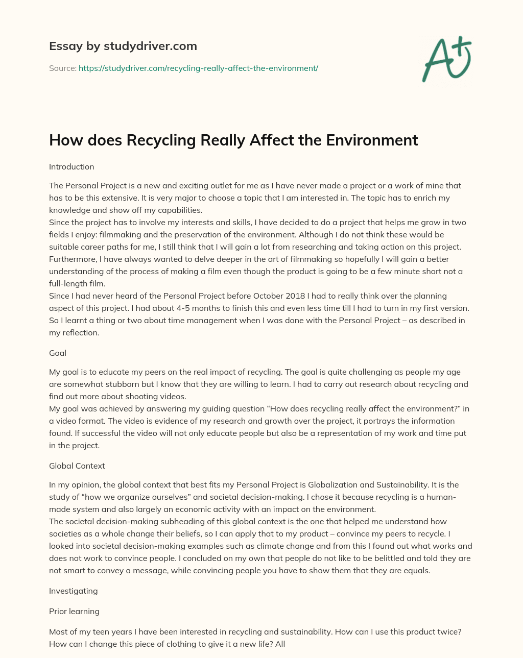 How does Recycling Really Affect the Environment essay