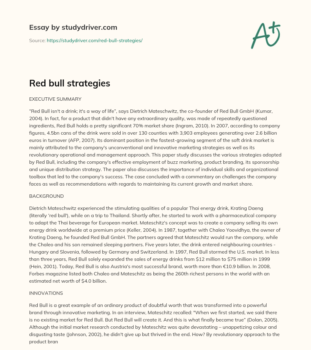 Red Bull Strategies essay