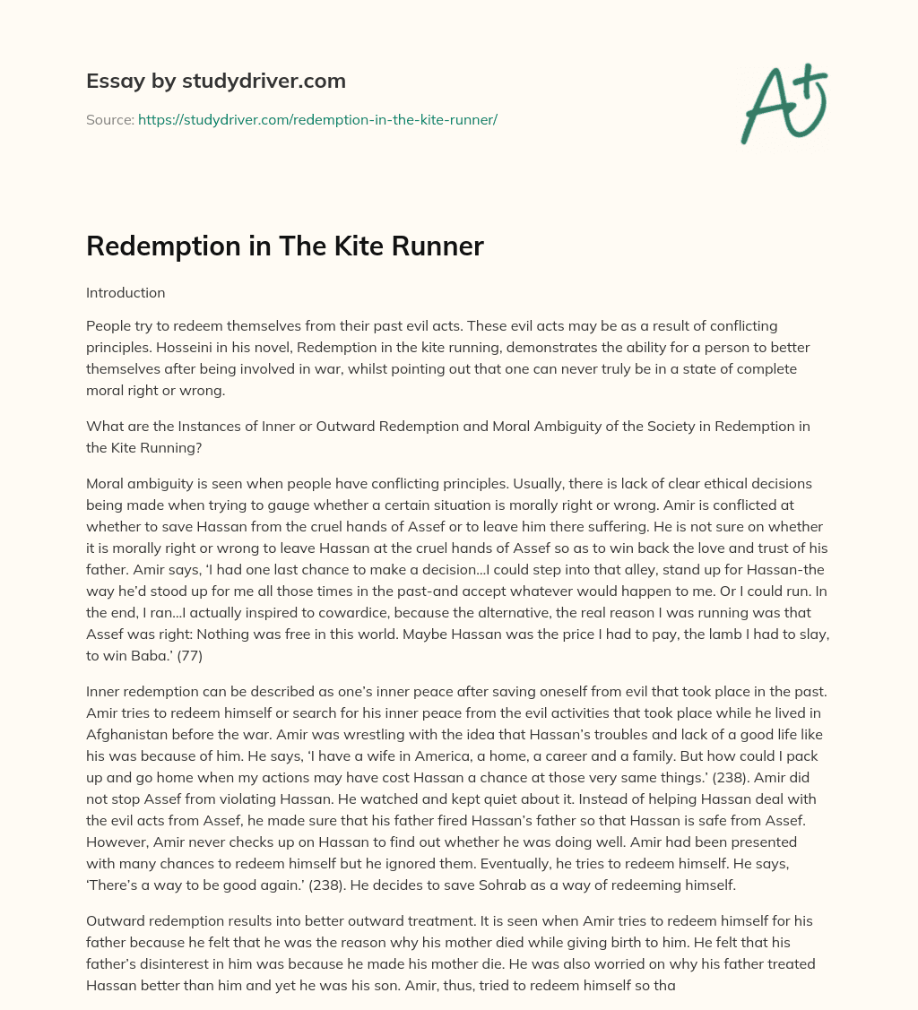 Redemption in the Kite Runner essay