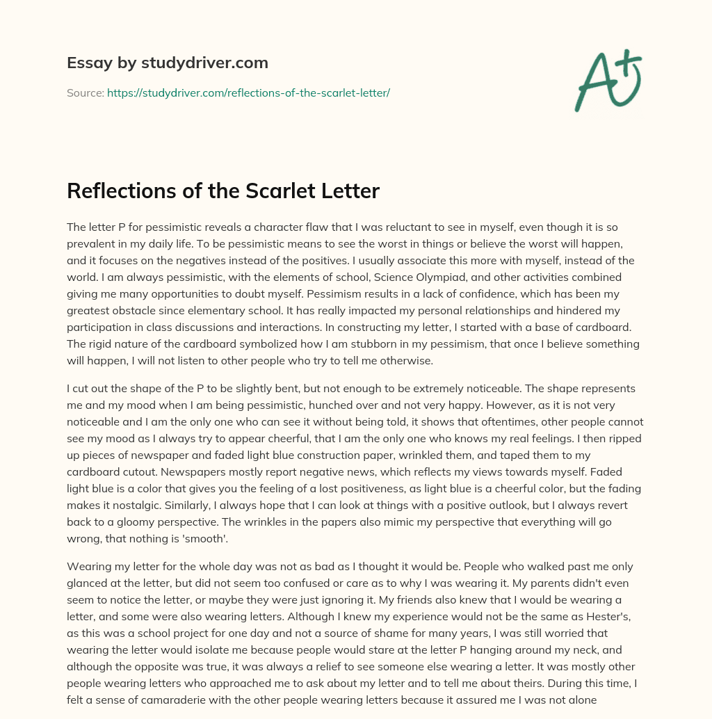 Reflections of the Scarlet Letter essay
