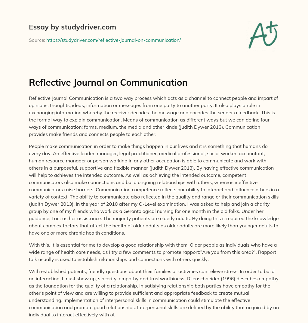 Reflective Journal on Communication essay