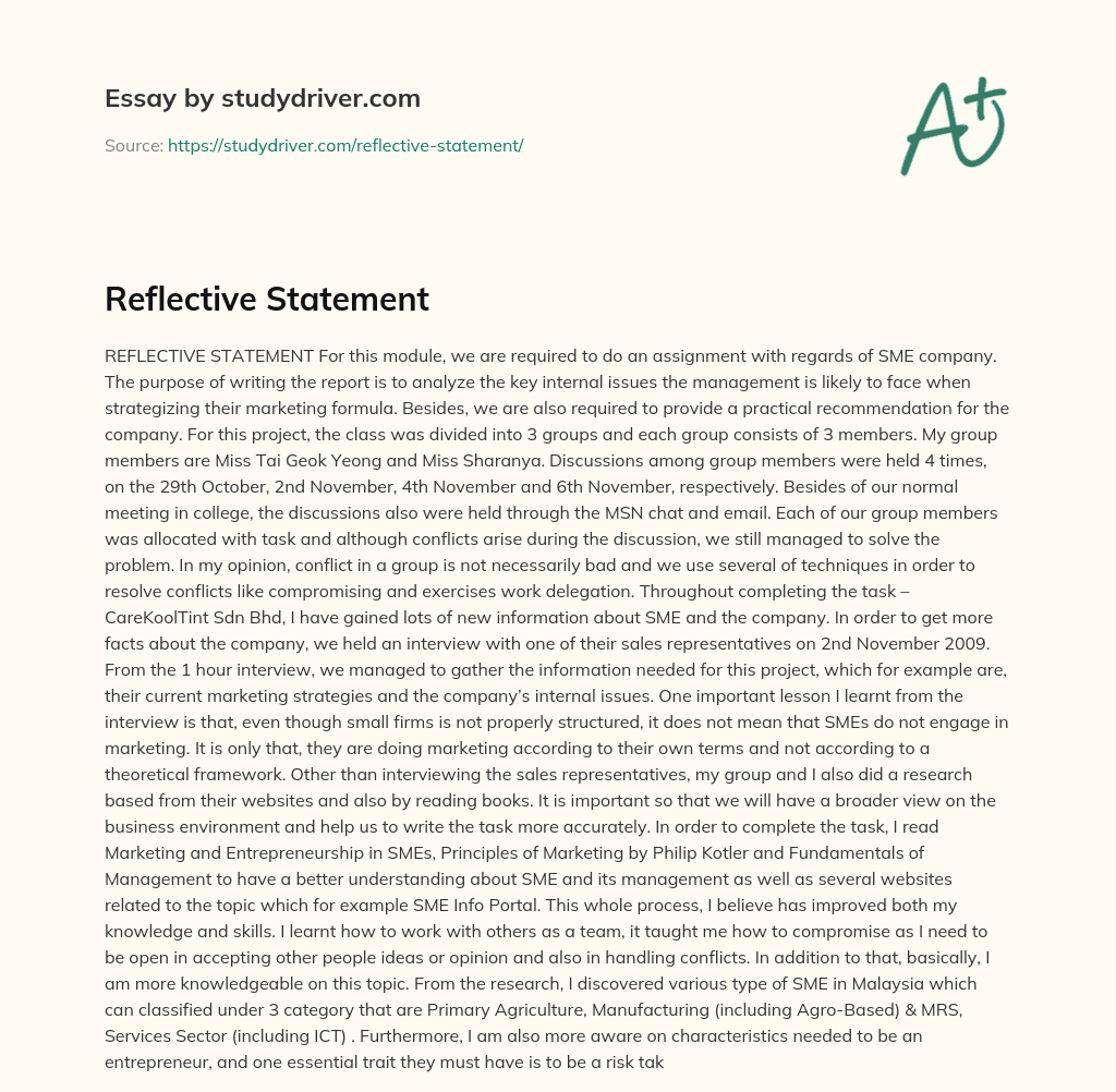 Reflective Statement essay