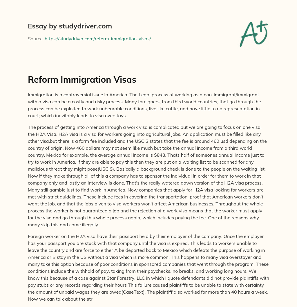 Reform Immigration Visas essay