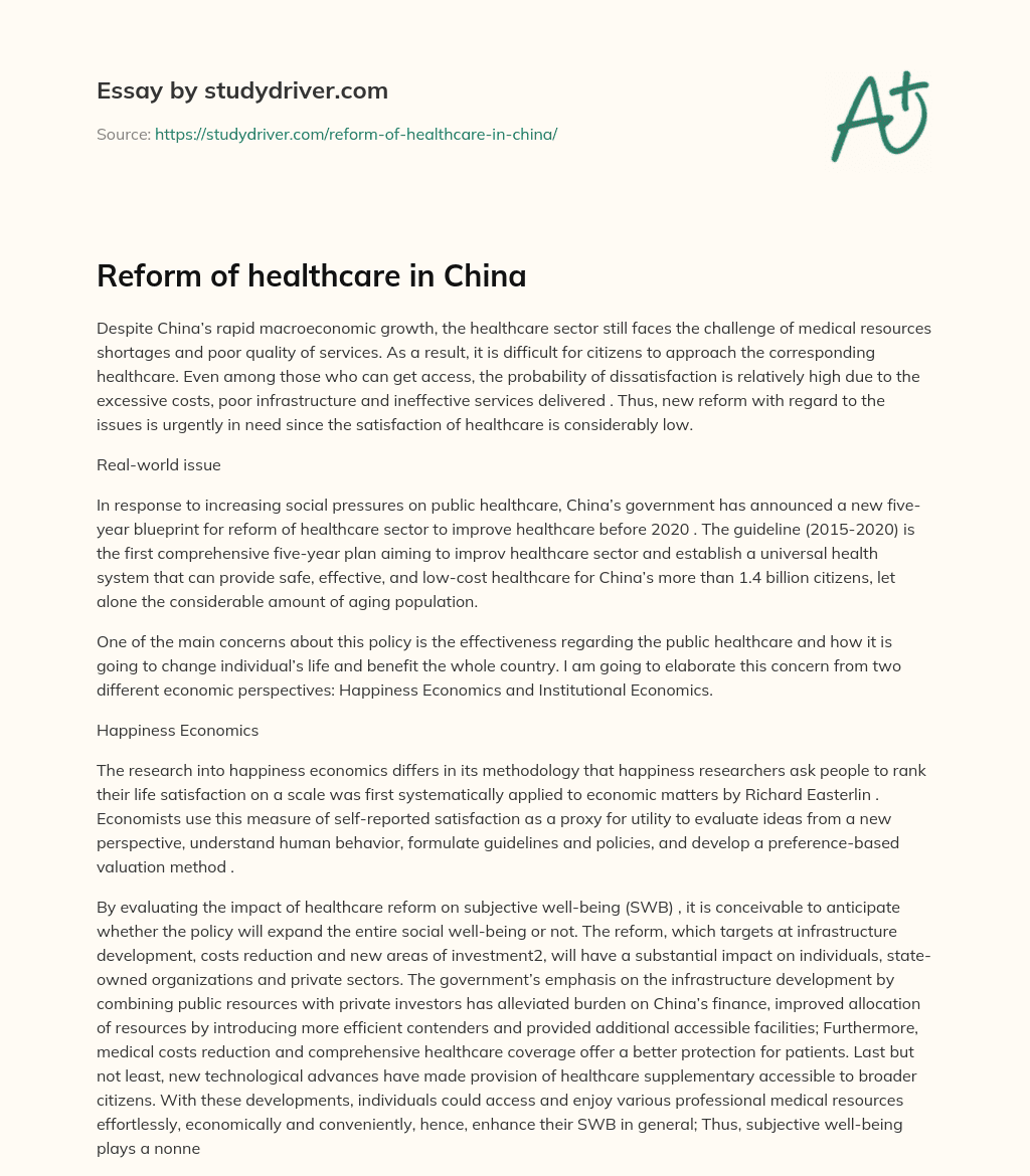 Reform of Healthcare in China essay