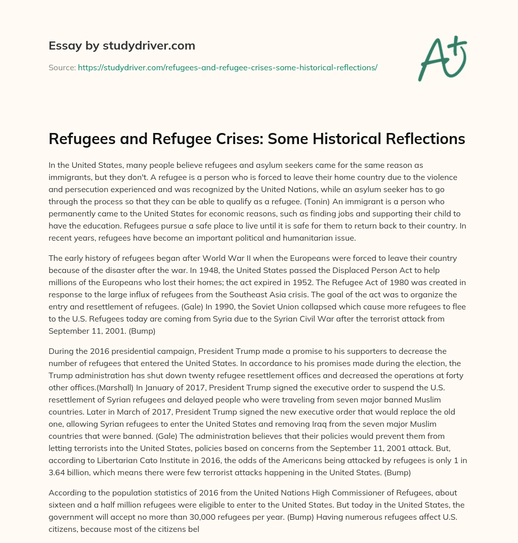 Refugees and Refugee Crises: some Historical Reflections essay