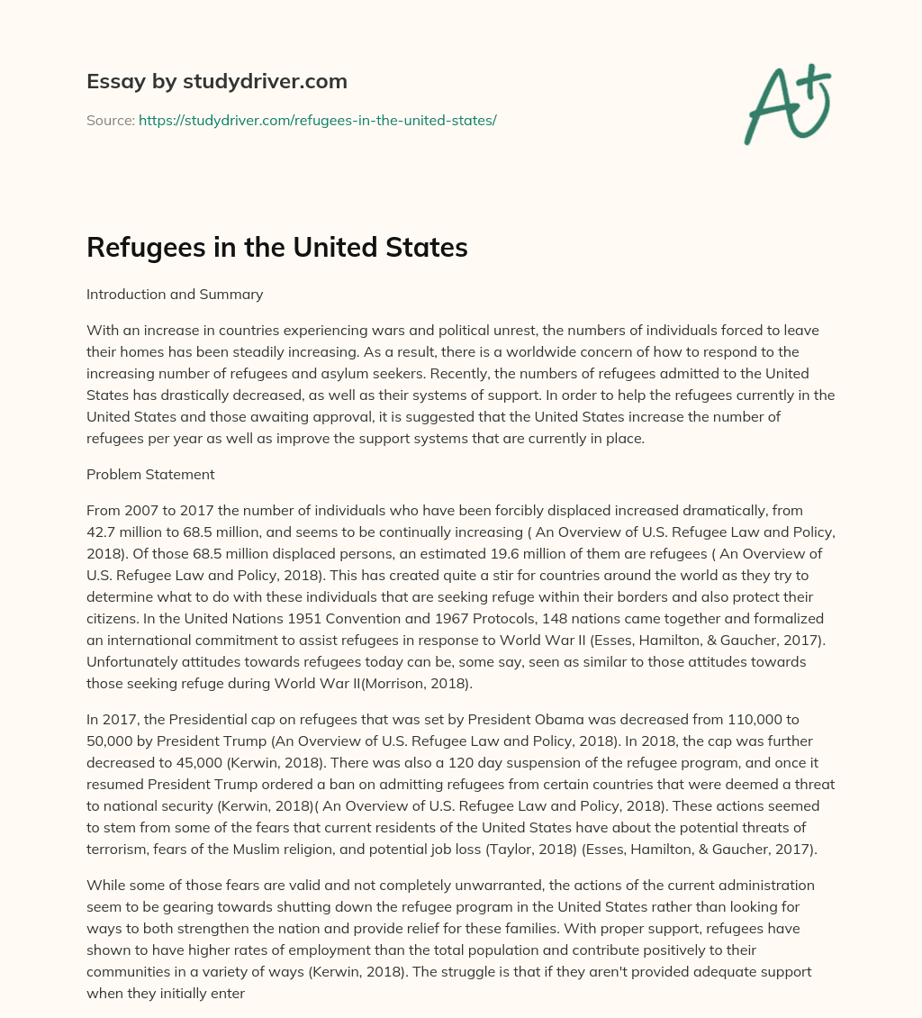 Refugees in the United States essay