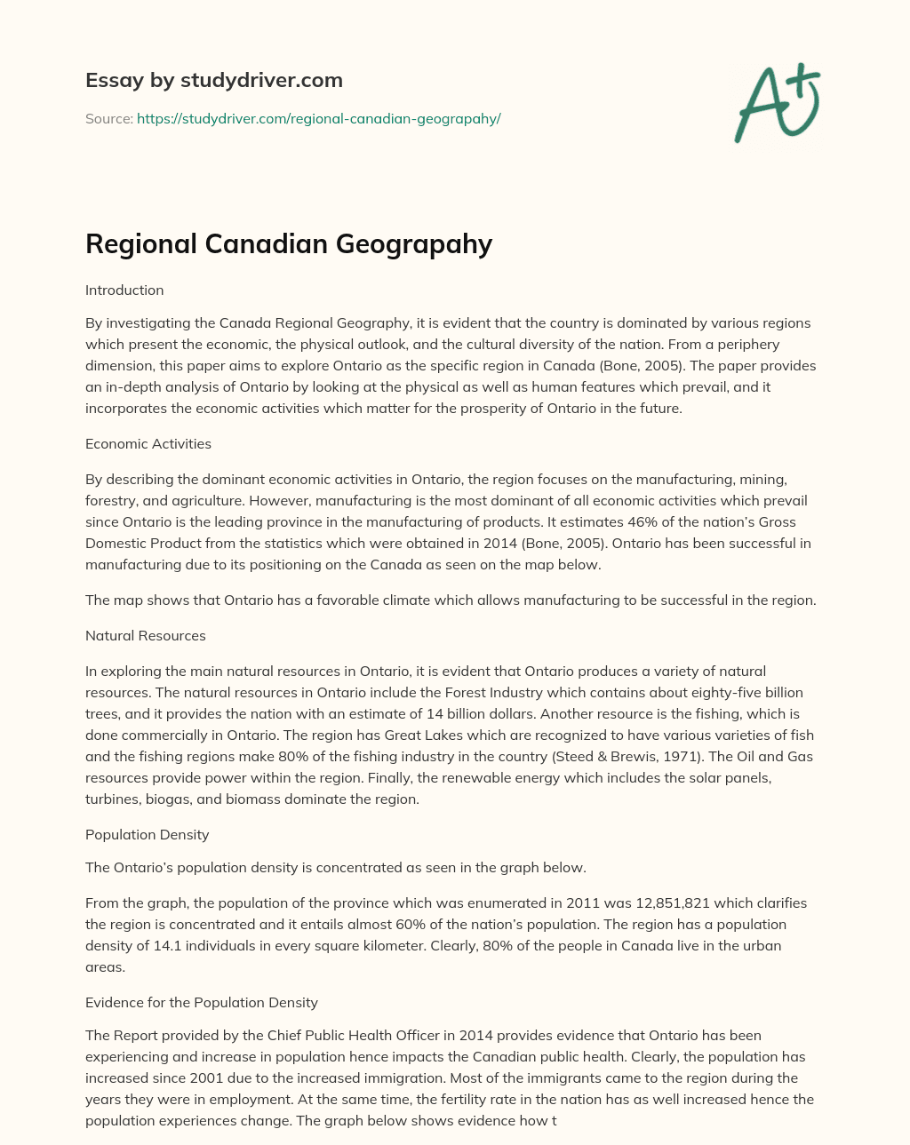 Regional Canadian Geograpahy essay