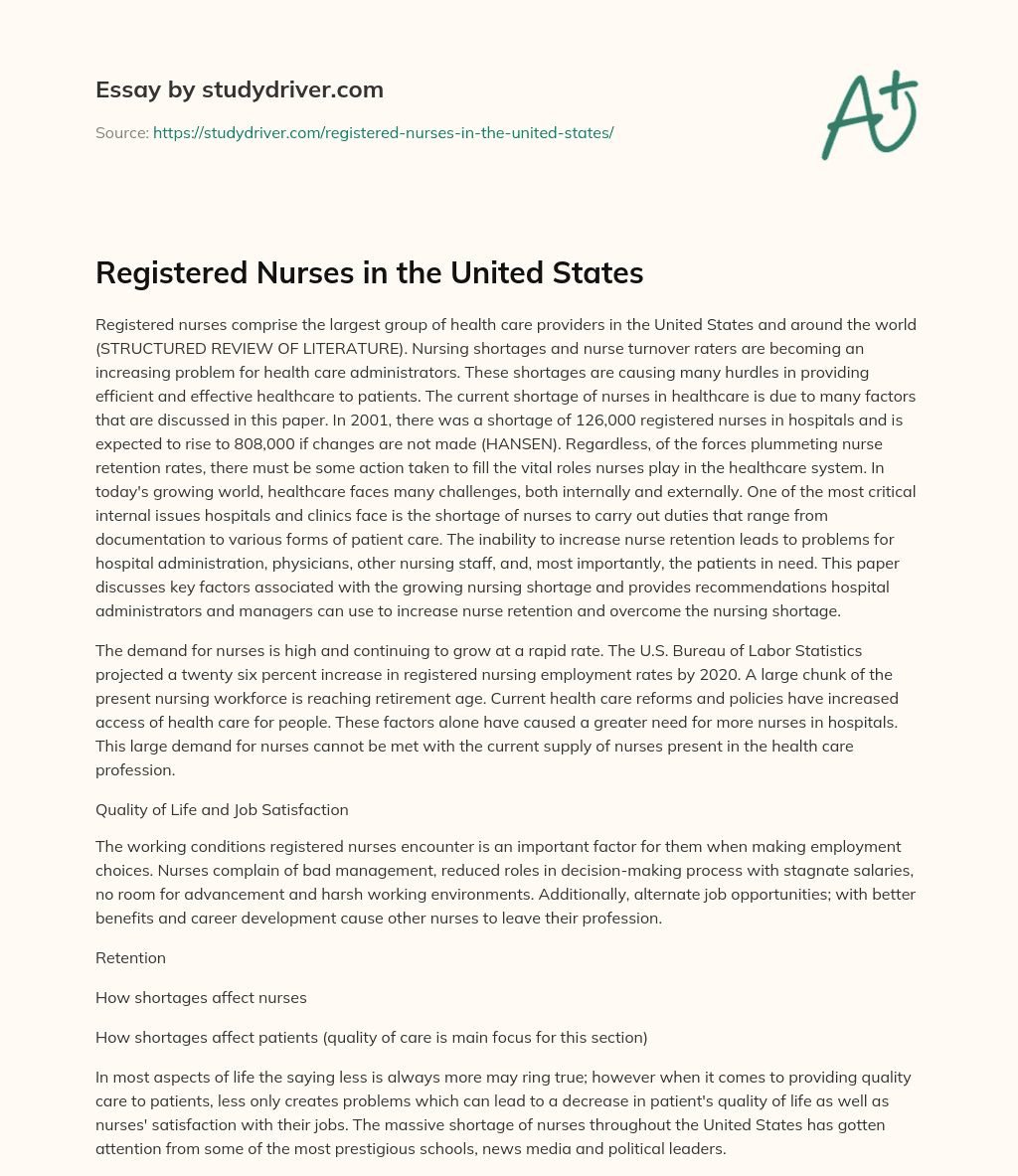 Registered Nurses in the United States essay