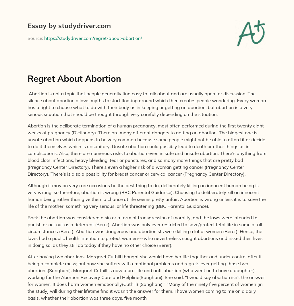 Regret about Abortion essay