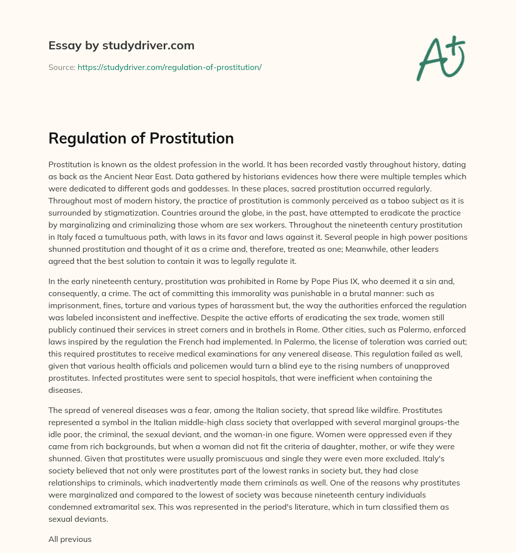 Regulation of Prostitution essay