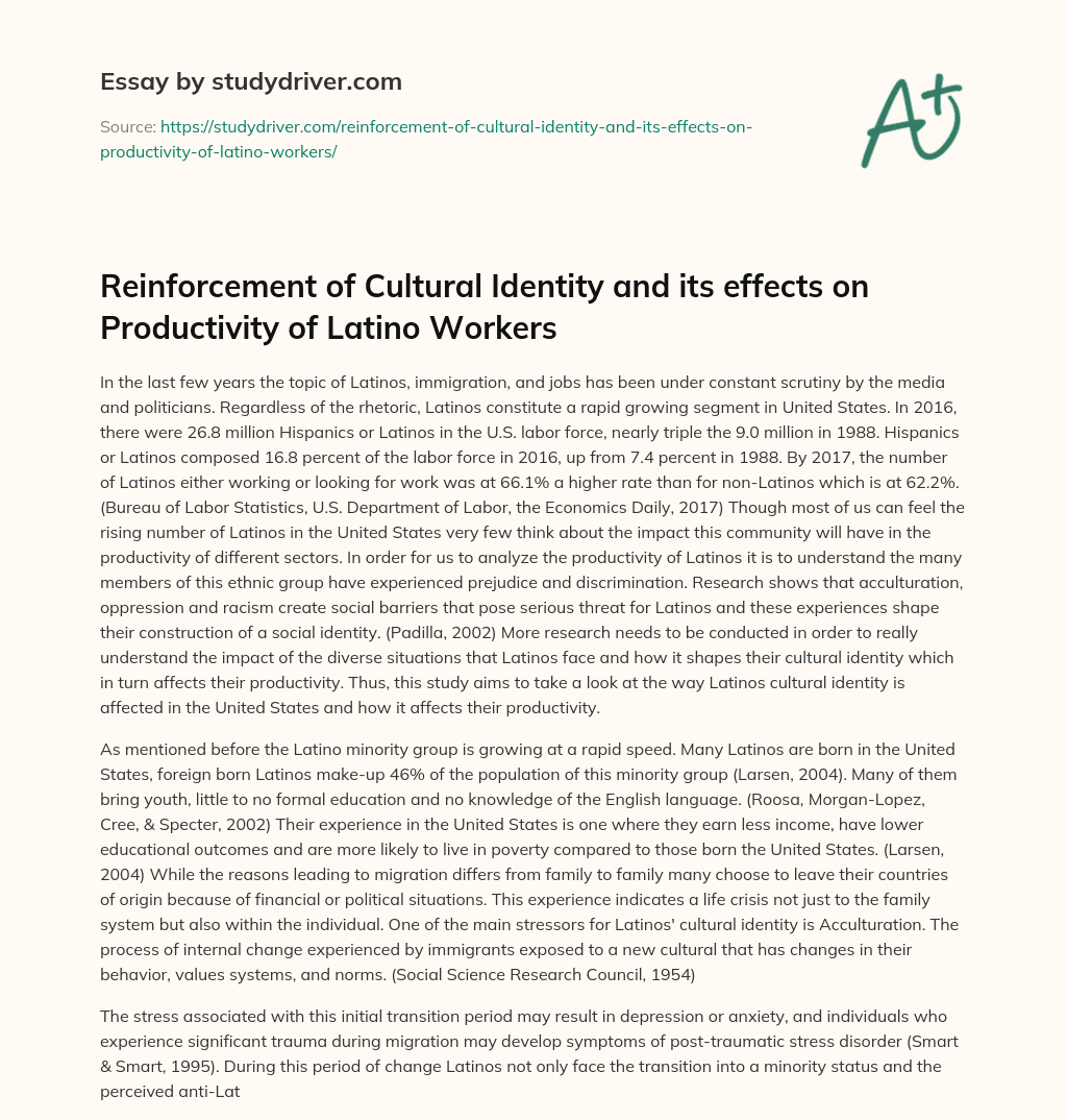 Reinforcement of Cultural Identity and its Effects on Productivity of Latino Workers essay