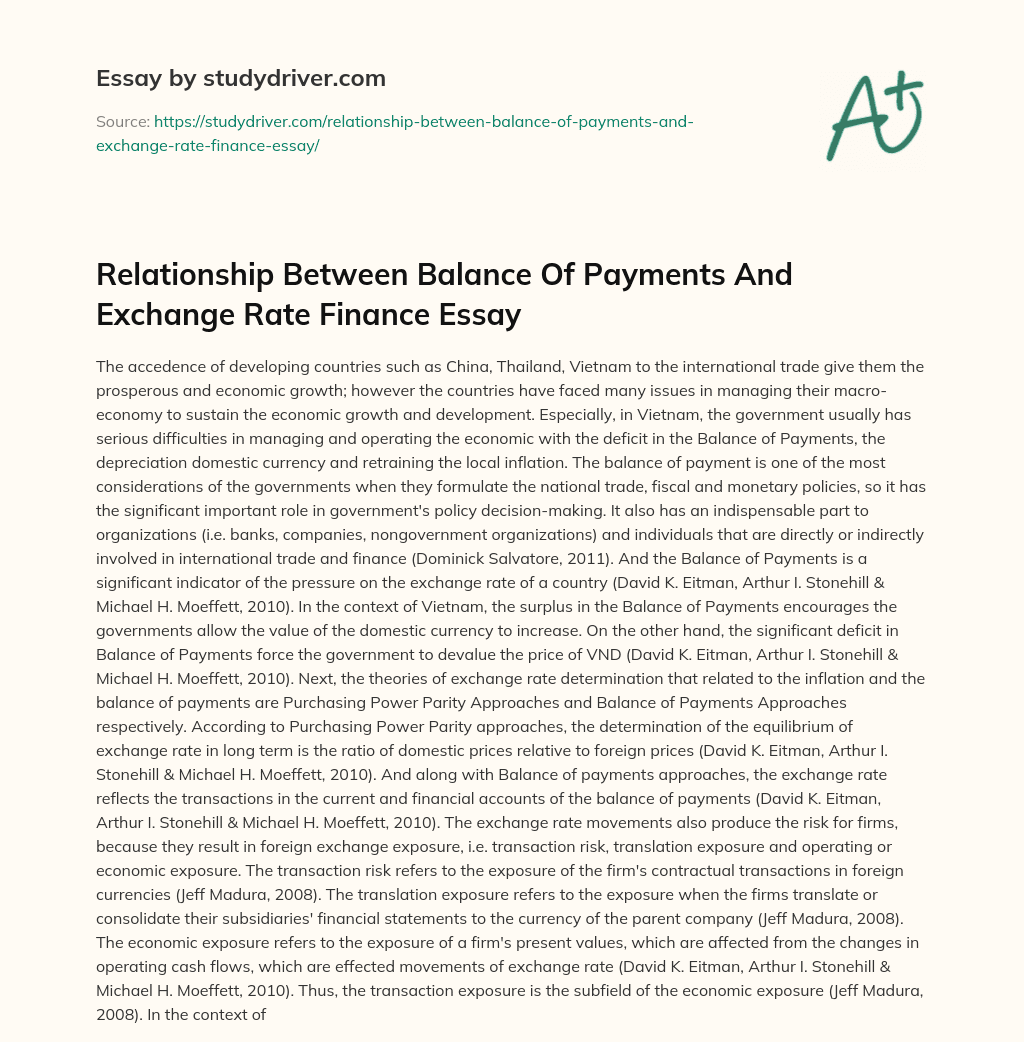 Relationship between Balance of Payments and Exchange Rate Finance Essay essay