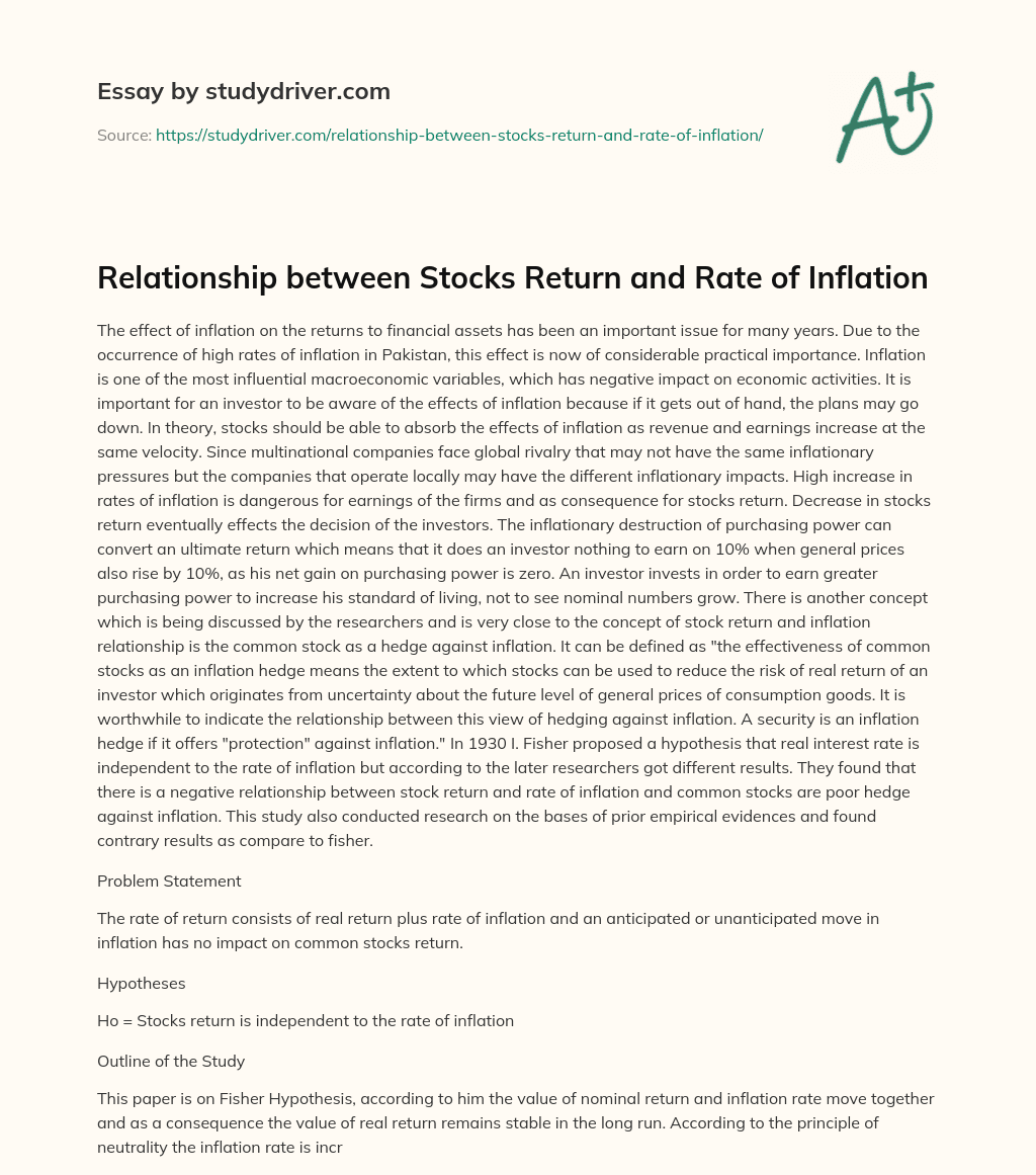 Relationship between Stocks Return and Rate of Inflation essay