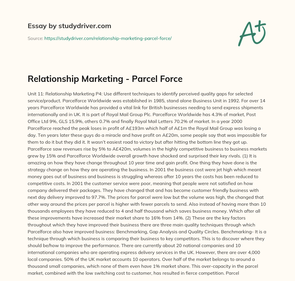 Relationship Marketing – Parcel Force essay