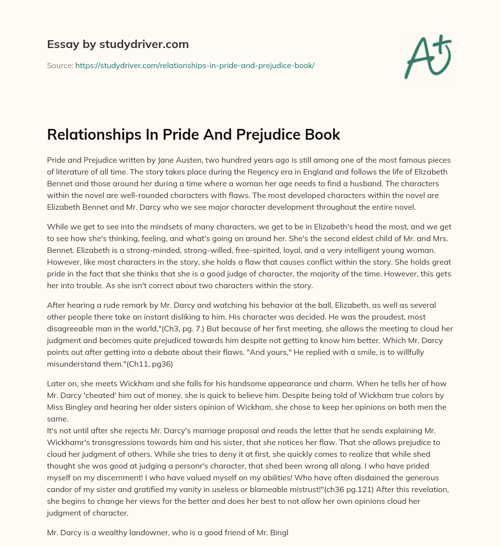 Relationships in Pride and Prejudice Book essay