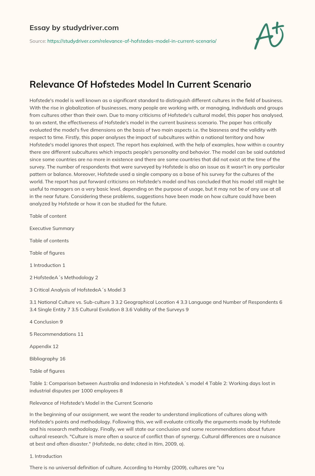Relevance of Hofstedes Model in Current Scenario essay