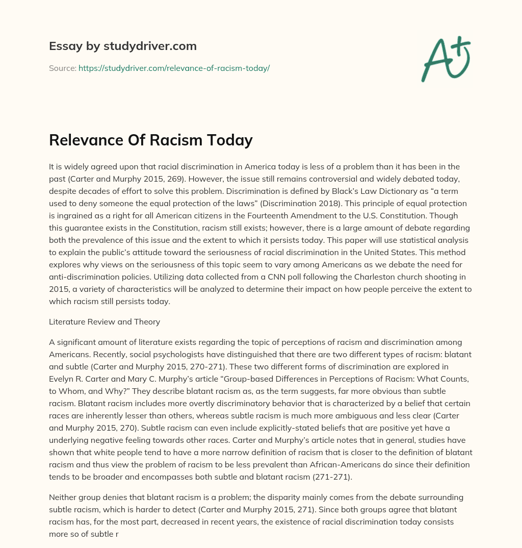 Relevance of Racism Today essay