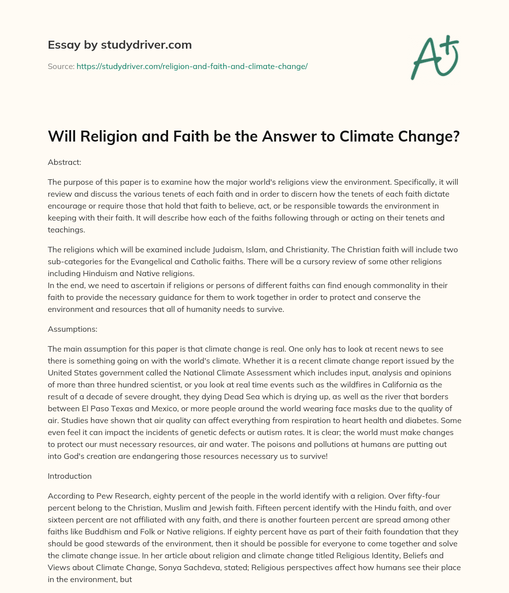 Will Religion and Faith be the Answer to Climate Change? essay