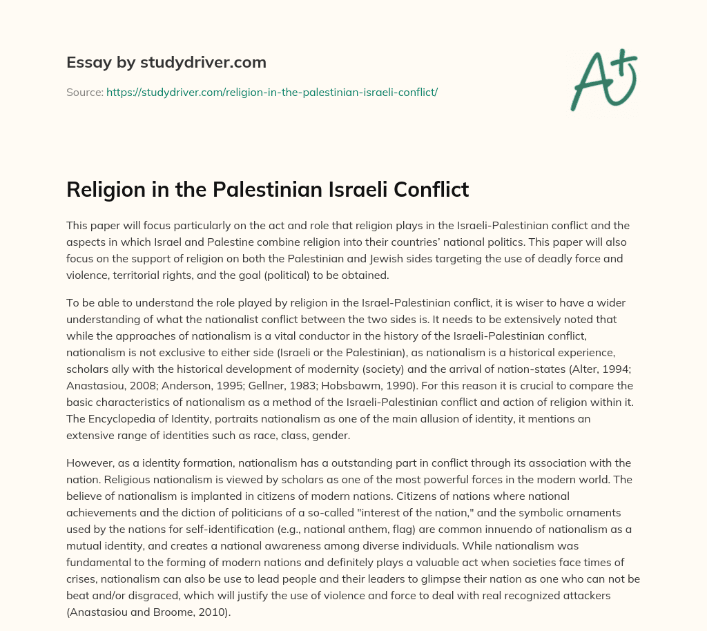 Religion in the Palestinian Israeli Conflict essay