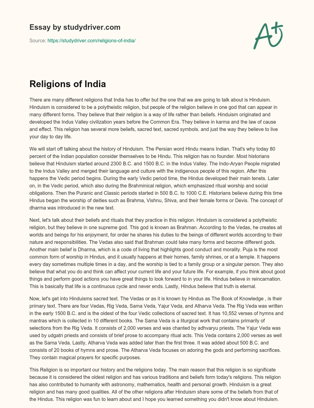Religions of India essay