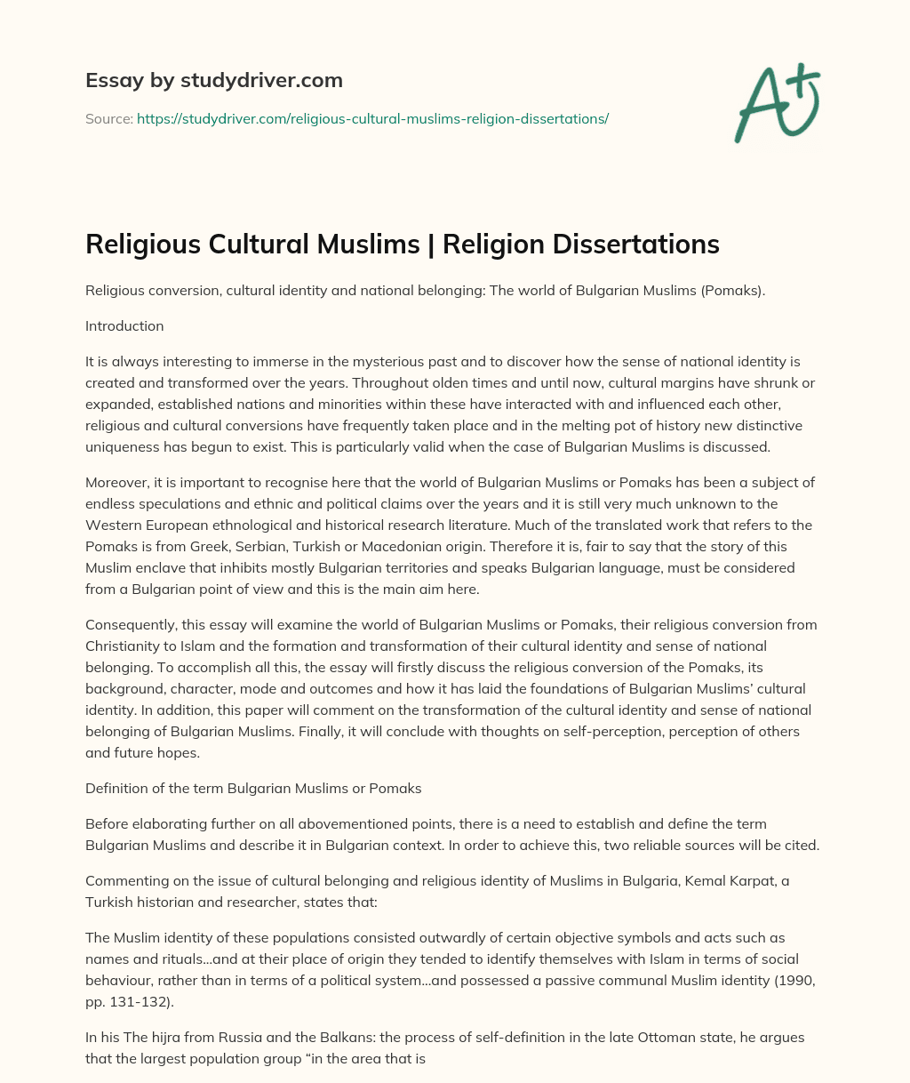 Religious Cultural Muslims | Religion Dissertations essay