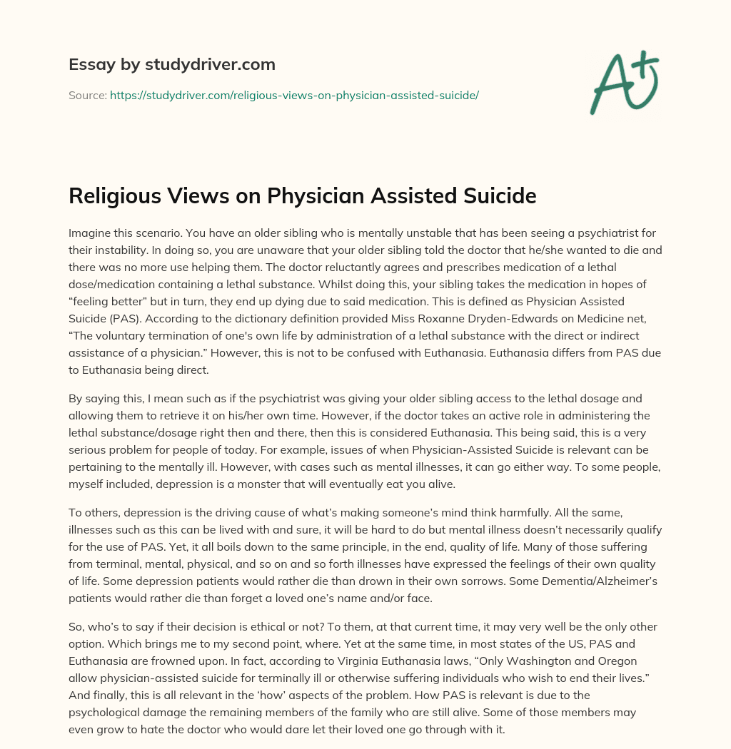 Religious Views on Physician Assisted Suicide essay