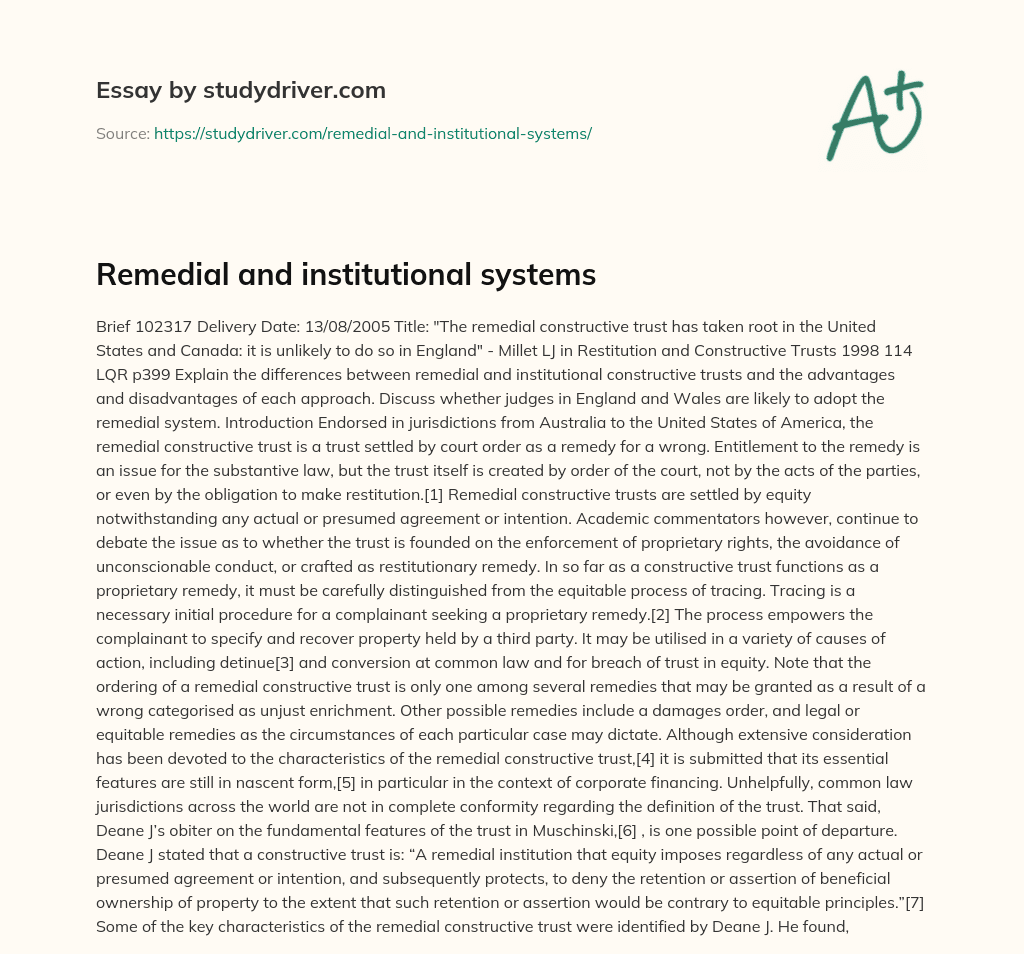 Remedial and Institutional Systems essay