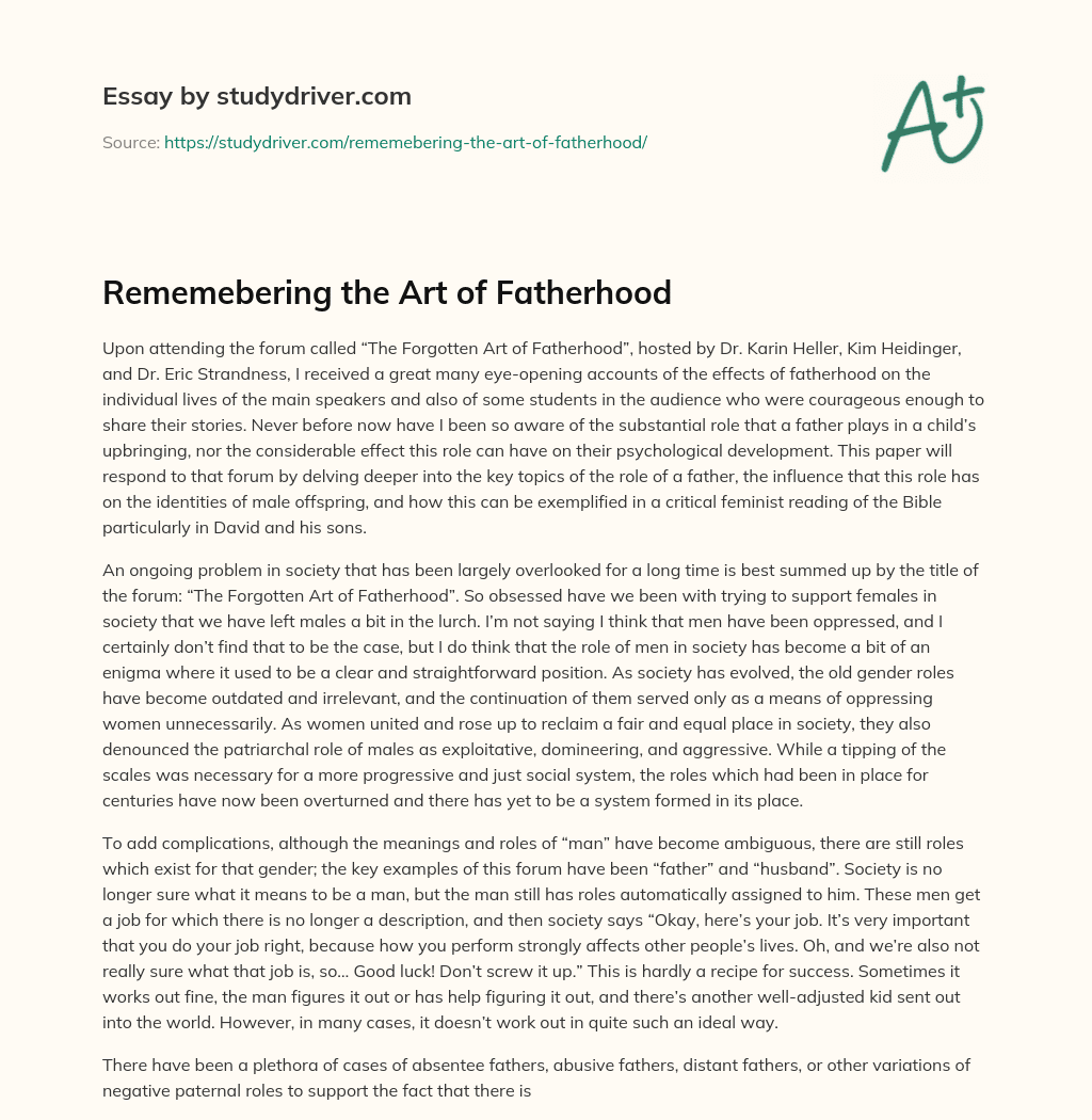 Rememebering the Art of Fatherhood essay