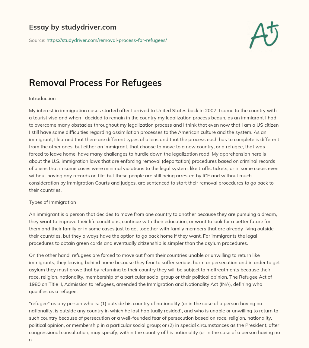 Removal Process for Refugees essay