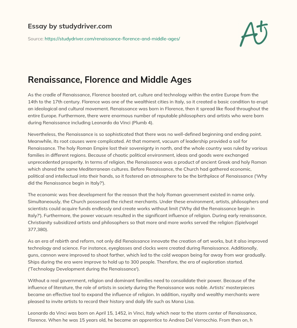 Renaissance, Florence and Middle Ages essay