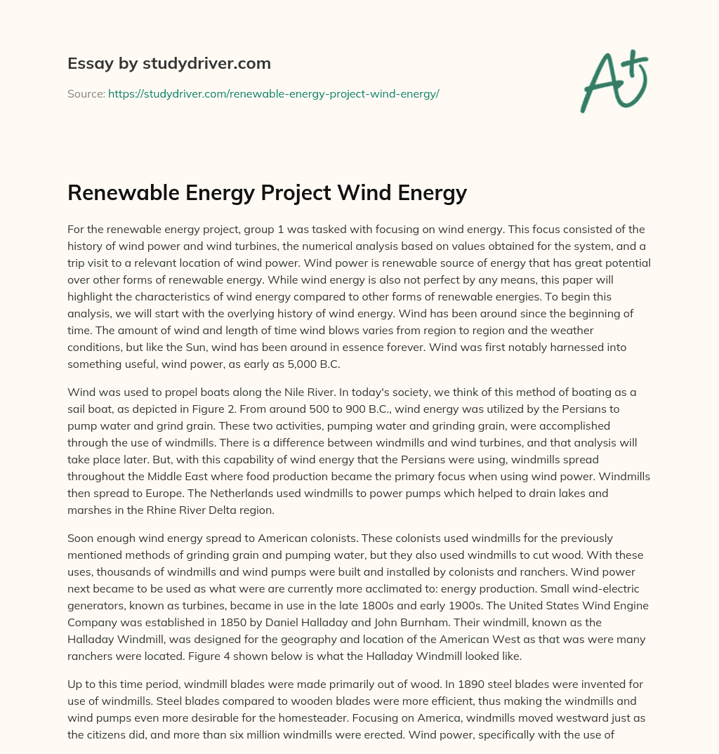 Renewable Energy Project Wind Energy essay
