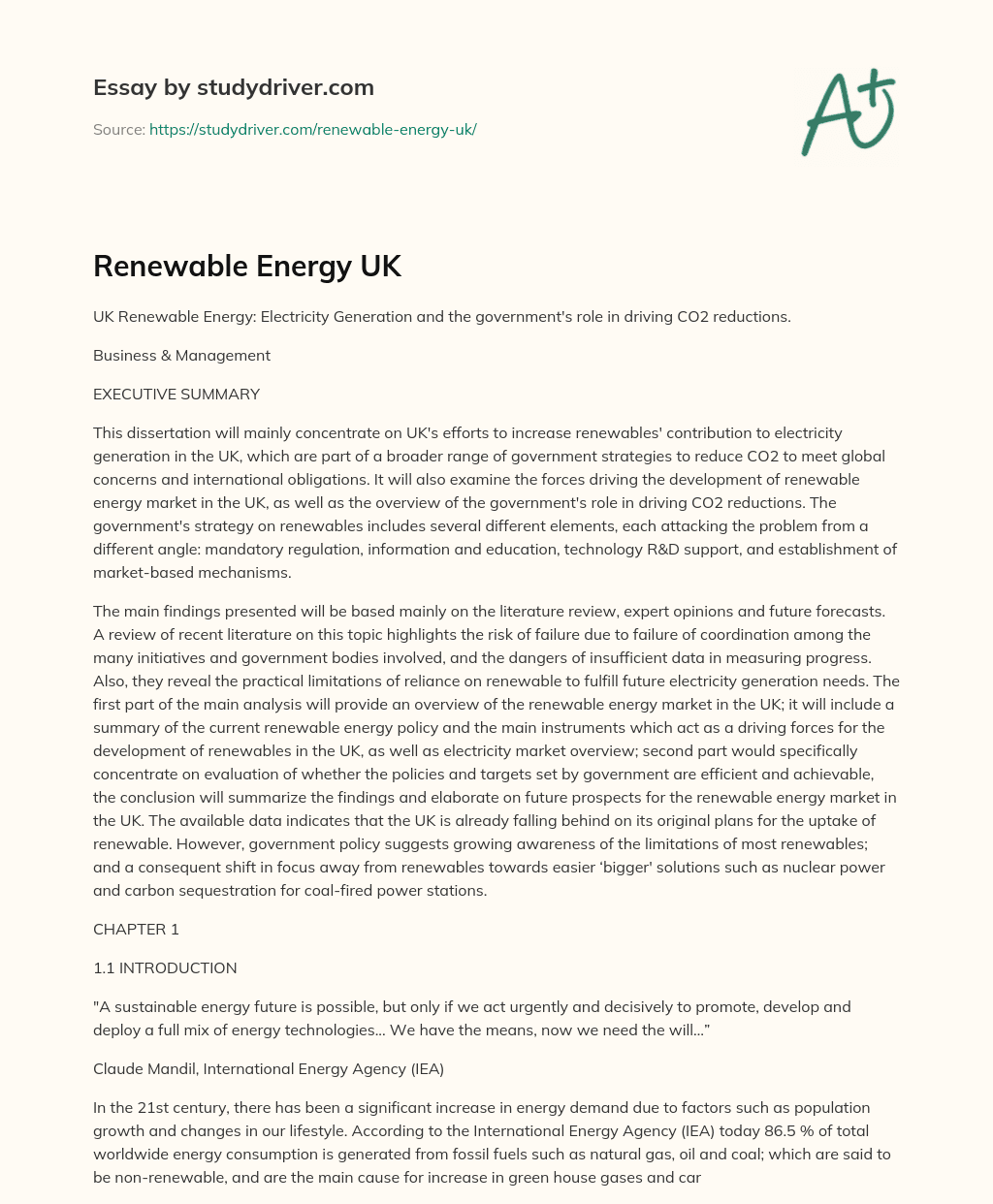 Renewable Energy UK essay