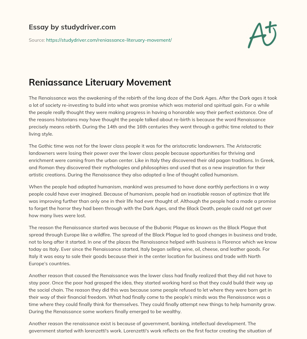 Reniassance Literuary Movement essay