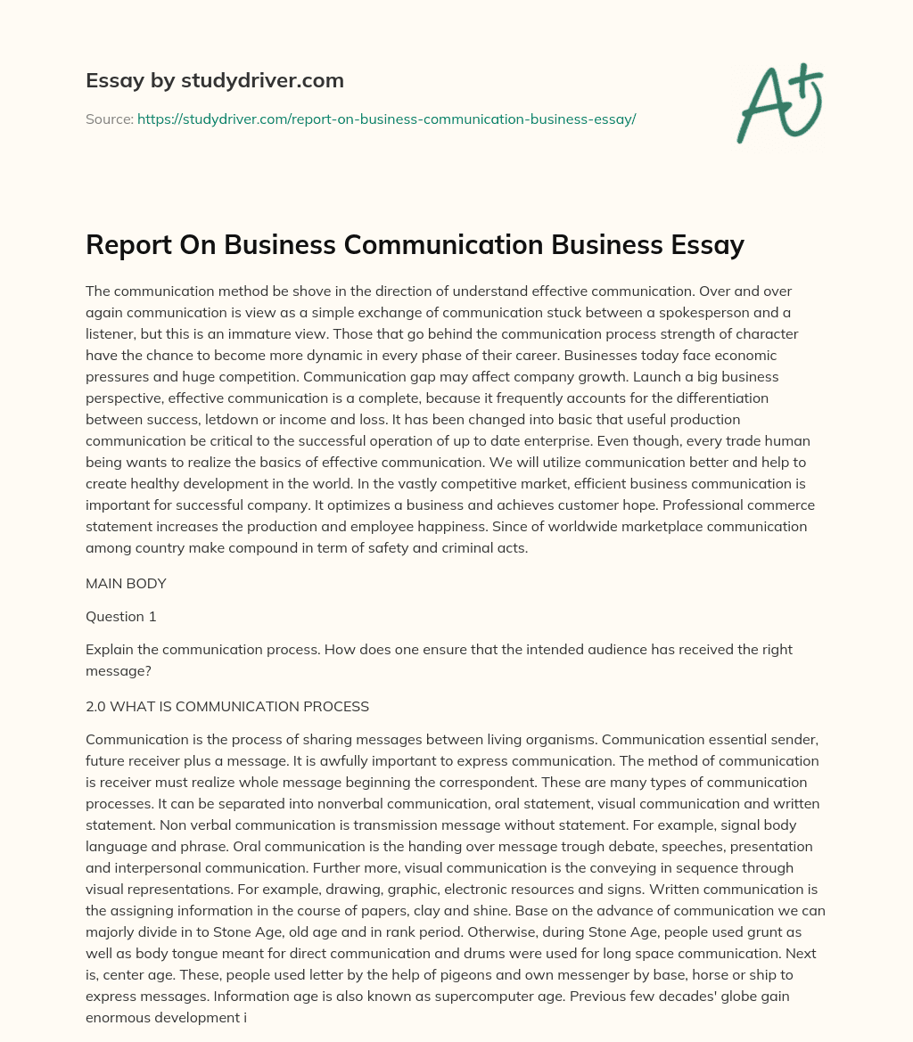 Report on Business Communication Business Essay essay