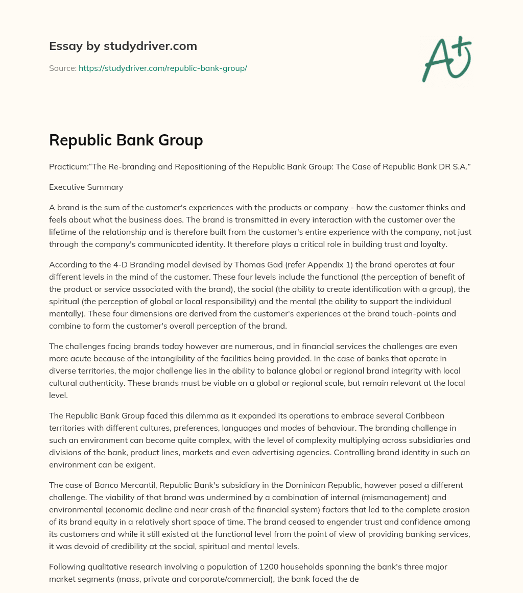Republic Bank Group essay