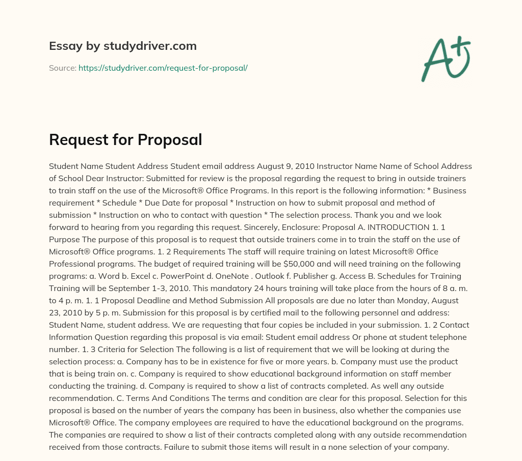 Request for Proposal essay
