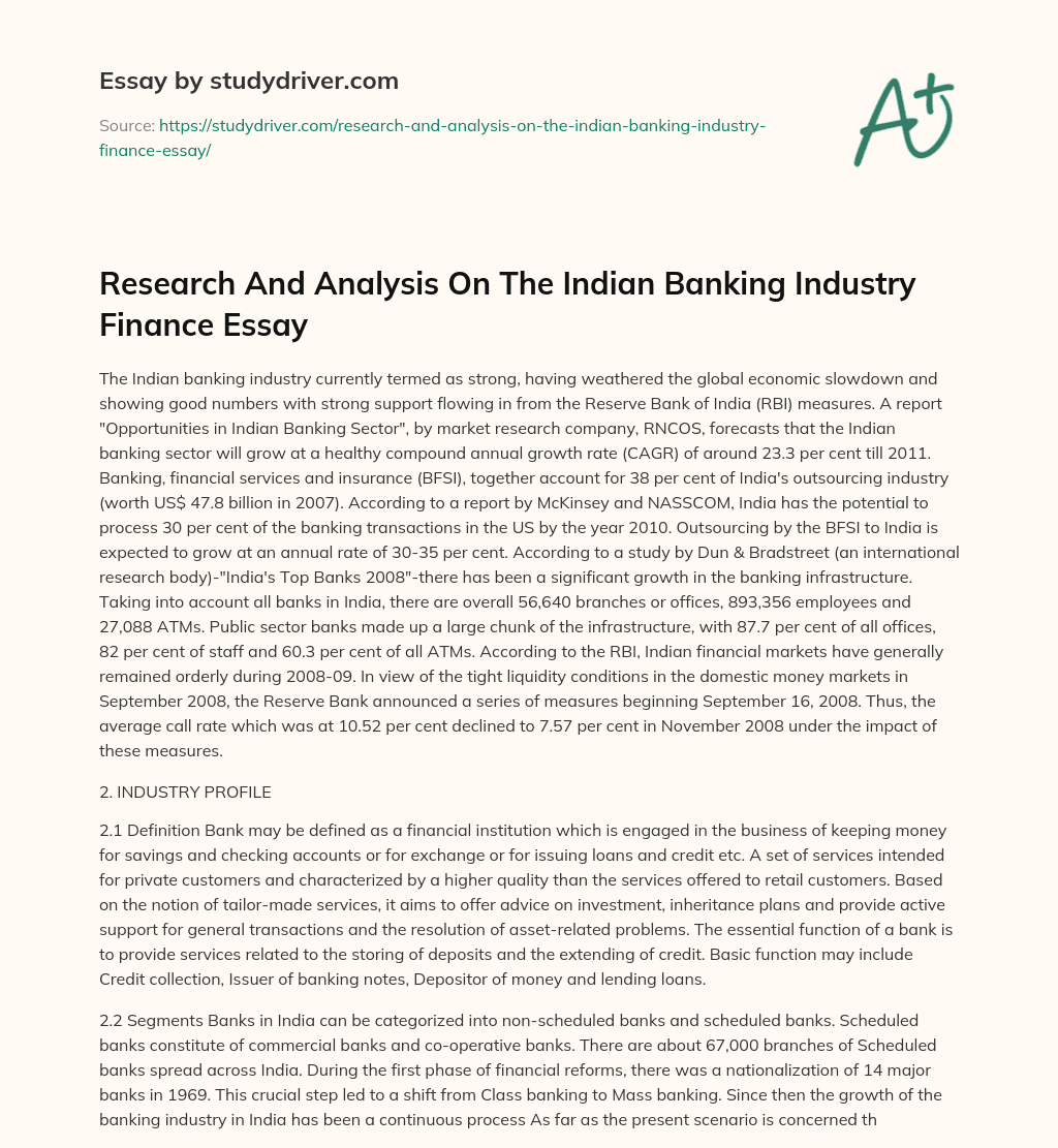 Research and Analysis on the Indian Banking Industry Finance Essay essay