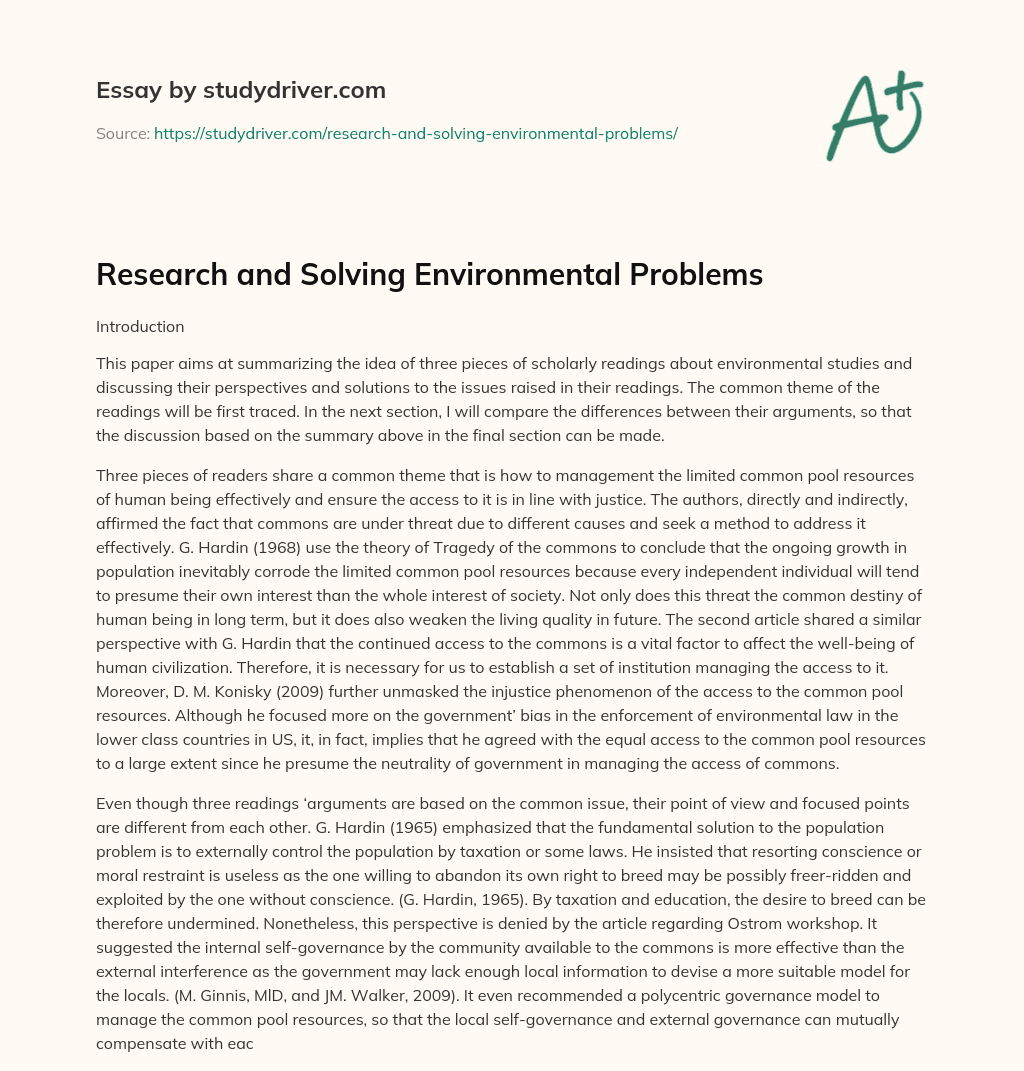 Research and Solving Environmental Problems essay