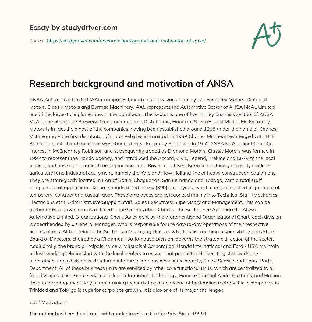 Research Background and Motivation of ANSA essay