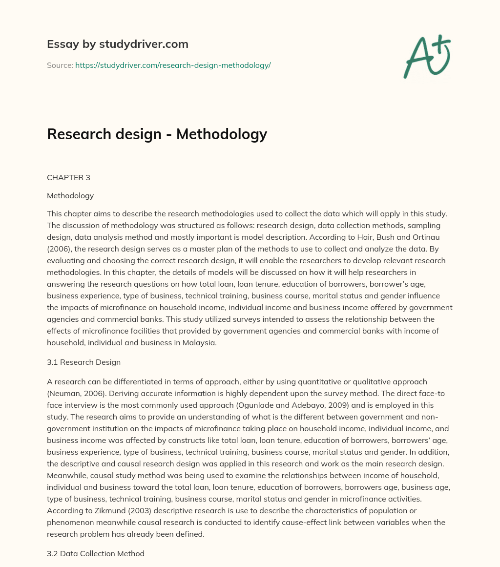 Research Design – Methodology essay